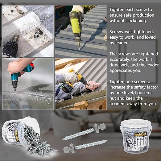 Metal Roofing Screws 10 x 2 inch, Gray Hex Head Sheet Metal Roof Screw with EPDM Washer for Corrugated Roofing (250Pcs)