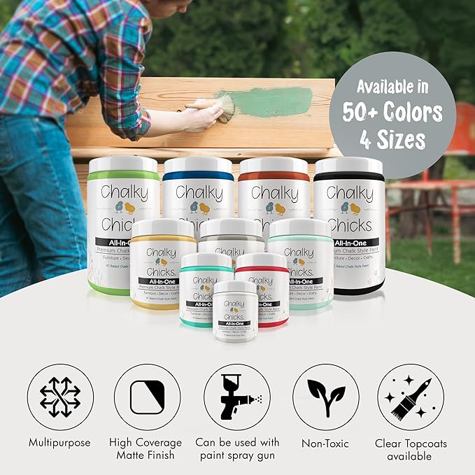 Chalky Chicks 4 Fl Oz Matte Overcast (Blue Gray) Chalk Paint for Furniture Without Sanding - No Prep Furniture Paint No Sanding All in One for Crafts, Wood, Walls, Cabinet, Metal, Dresser, Farmhouse