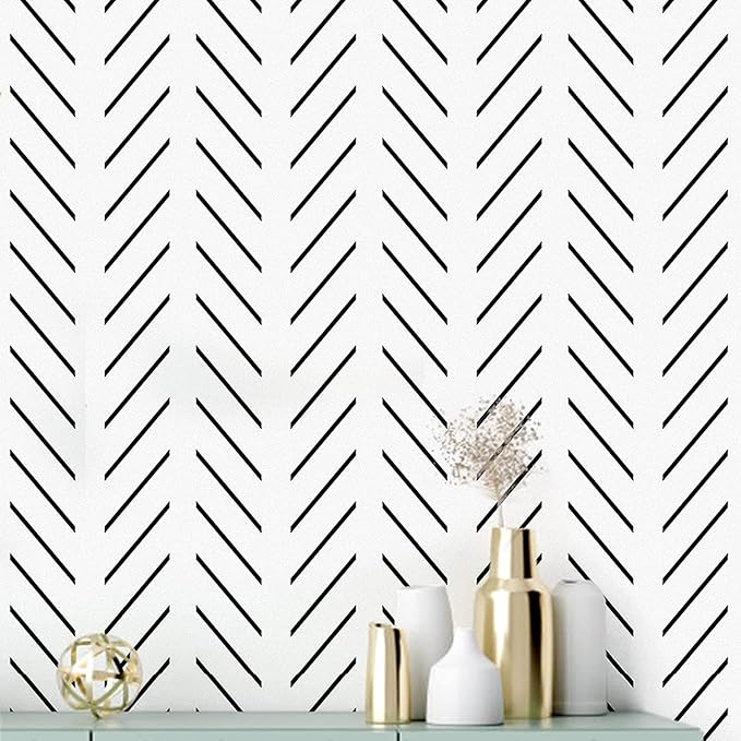 Erfoni Black and White Peel and Stick Wallpaper Herringbone Contact Paper | 17.7in x 590.5in Black Geometric Removable Wallpaper Modern DIY Self Adhesive Wallpaper for Livingroom Bathroom Decor