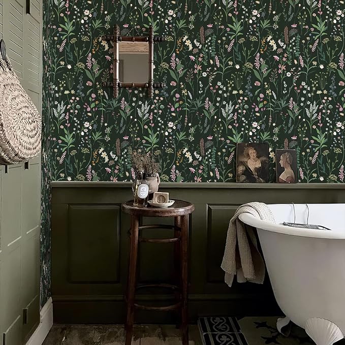 17.3'' x 393.7" Floral Peel and Stick Wallpaper Vinyl Flower Wallpaper Vintage Vinyl Peel and Stick Wall Paper for Kitchen Cabinet Furniture Renter Friendly (Covers 47.4 Sq Ft)