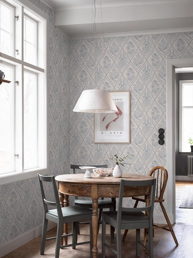 Toduso Peel and Stick Wallpaper Vintage Wall Paper Boho Contact Paper Blue Removable Wallpaper for Kitchen Bathroom Bedroom Floral Waterproof Self Adhesive Vinyl Drawer Decor 17.3"x78.7"