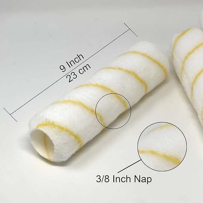 Allgala Paint Roller Covers, 6 Pack 9 Inch with Fitting Paint Roller Cover Frame, Shedless Lint Free Painter Rolle Sleeves 1/2 in Roller Naps for Paint Roller Kit
