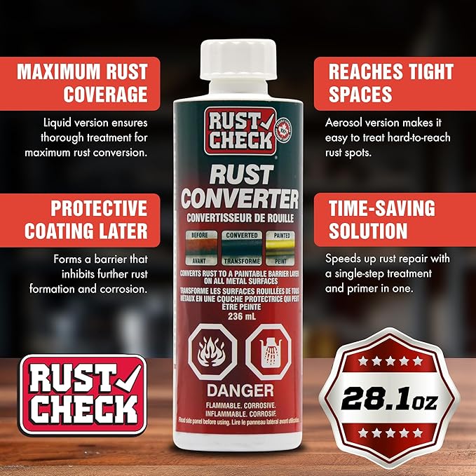 Rust Converter – Rust Neutralizer & Encapsulating Sealer – Anti-Rust Preventive Metal Agent for Automotive Restoration – Rusty Surface Fix, Inhibitor & Corrosion Stopper - 8 FL OZ - Bottle