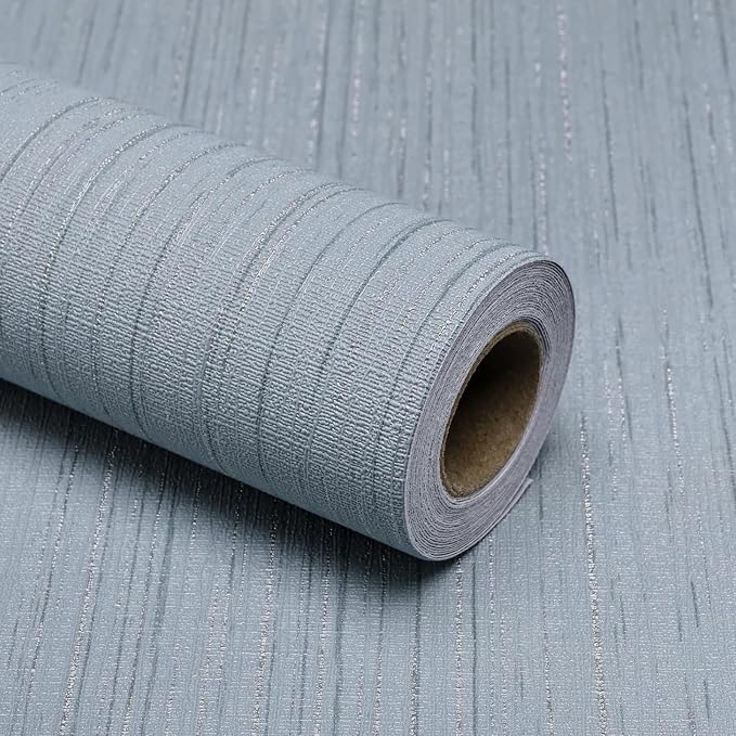 Grasscloth Peel and Stick Wallpaper Grey Blue 15.74" x 472.44" | Modern Textured Self-Adhesive Contact Paper Boho Removable Vinyl Wall Paper for Bathroom Bedroom Kitchen Cabinets Desk