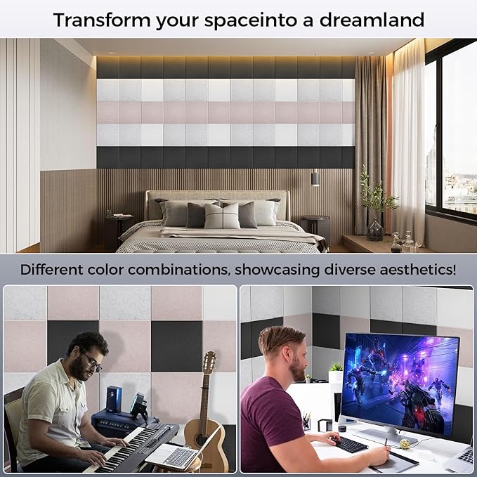 BSHEAD 10 pcs 165dtex Microfiber Acoustic Panels ，Self-Adhesive Soundproof Wall Panels, 12 x 12 x 0.4 in Sound Proof Foam Panels for Walls, High Density, Noise Dampening Panels for Home Studio（Camel）