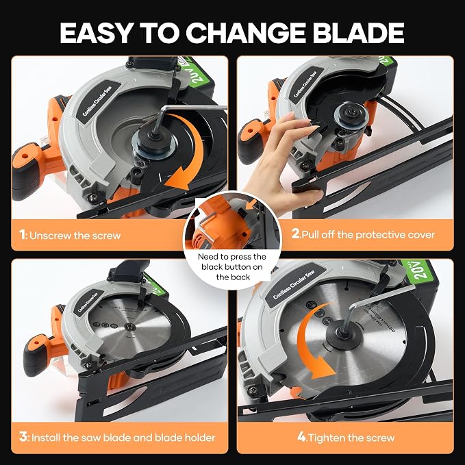 20V 7-1/4-inch Cordless Circular Saw, 4.0Ah Battery Powered Brushless Motor, 45° Bevel Capacity, Max Cutting Depth 2-7/10-inch (90°), 2-inch (45°), Electric Circular Saw for Wood, Plastic Cutting