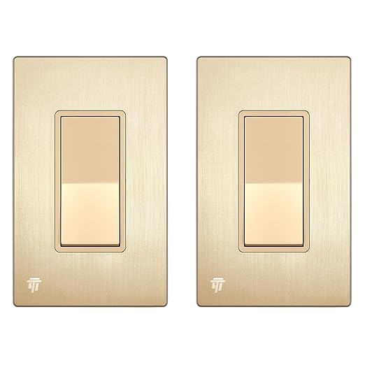 ENERLITES Elite Series Decorator Light Switch with Brushed Screwless Wall Plate, Single Pole, 3 Wire, Grounding Screw, Residential Grade, 15A 120V, UL Listed, 91150-GDWBP2P, Brushed Gold (2 Pack)