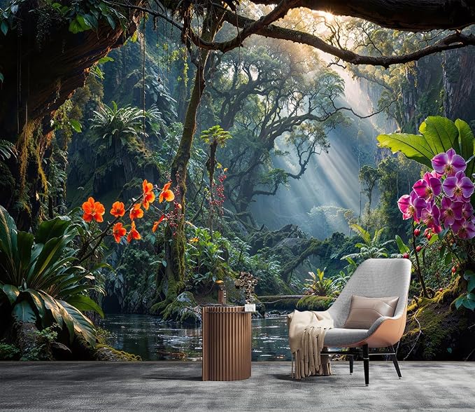 YQWDMX - Mysterious Tropical Jungle Peel and Stick Wallpaper Mural for Bedroom ZY15 M