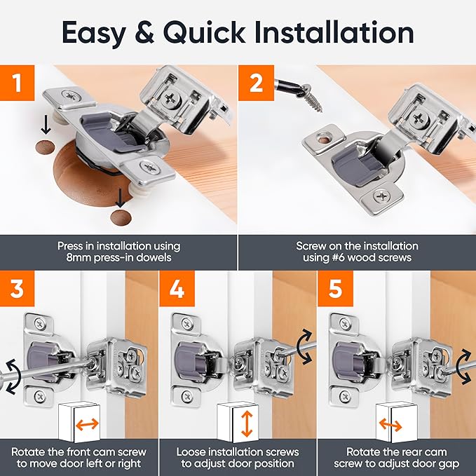 Decobasics 30 Pack Soft Close Cabinet Hinges 1-1/4" Overlay for Kitchen Cabinet Doors, Slow Self-Closing Concealed Hidden Hinges for Face Frame –Stainless Steel, 3-Way Adjustable & Quiet Close Damper