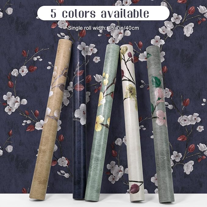Floral Peel and Stick Wallpaper Flower Tree Contact Paper A Set of 17.5"x300" Self Adhesive Removable Modern Dark Blue Wall Paper Decorative Wall Covering Countertop Vinyl Film Roll