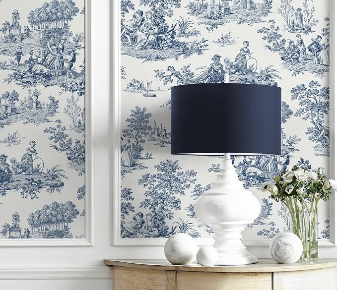 NextWall Chateau Toile Peel and Stick Wallpaper (Navy Blue)