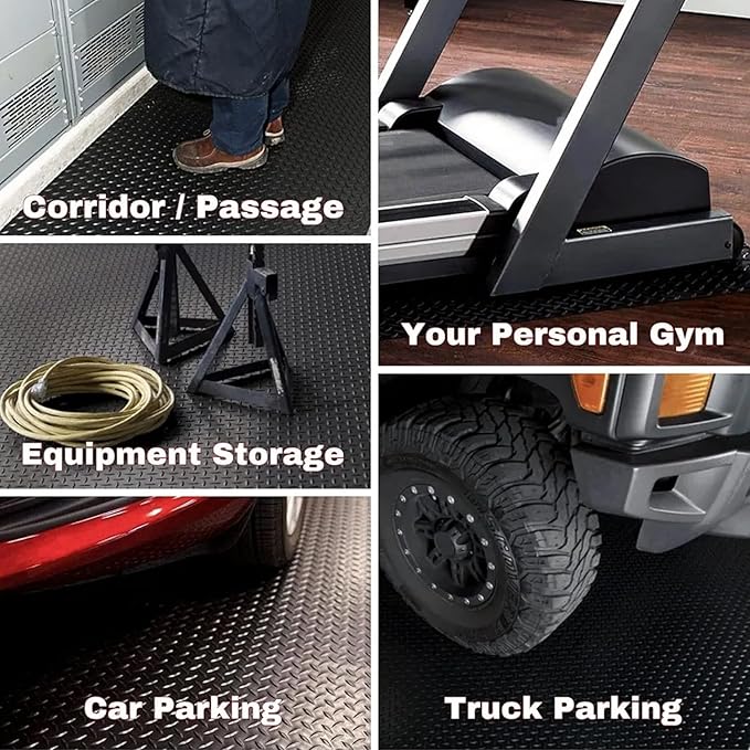 3mm Diamond-Plate Rubber Flooring Roll - Easy to Cut Waterproof Anti-Slip Mat, Heavy Duty Floor Protection for Garage, Gym, Stable, Basement, Kennel, 4' x 14'