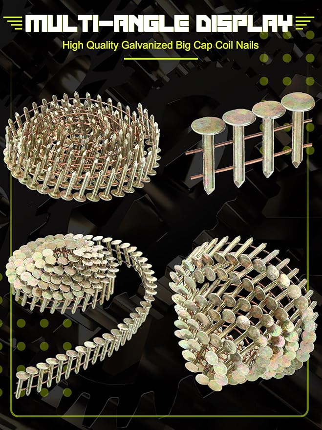 Sadnyy 7200 Count Coil Roofing Nails 3/4-1-1/4 in 15 Degree Coil Roofing Stainless Steel Siding Nails with Smooth Ring Shank for Roof Lathing Sheathing Material (3/4 inch x 0.12 inch)