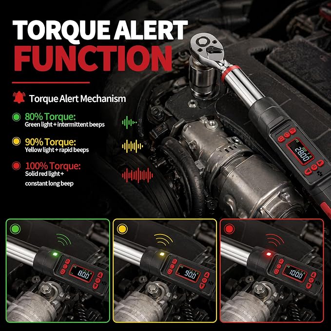 3/8" Digital Torque Wrench Set, ±2% Accuracy, 7.4–154.9 ft-lb (10–210Nm), 14/16mm Spark Plug Sockets, 6" Extension Bar, 3/8 Universal Joint for Auto & Motorcycle Repair