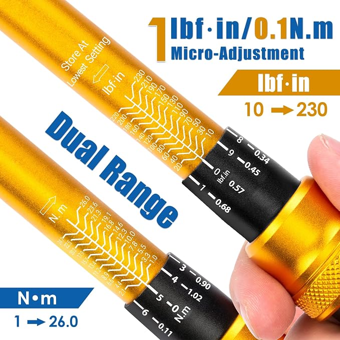 50Pcs Master Bike Torque Wrench Set, 1/4 Inch Drive, 10-230 IN.LB (1-26.0 Nm), Inch Pound Click Torque Wrench with Bit Sockets, 0.1 Nm Micro, 3/8 Adapter, Pro Bicycle Tool Kit for MTB