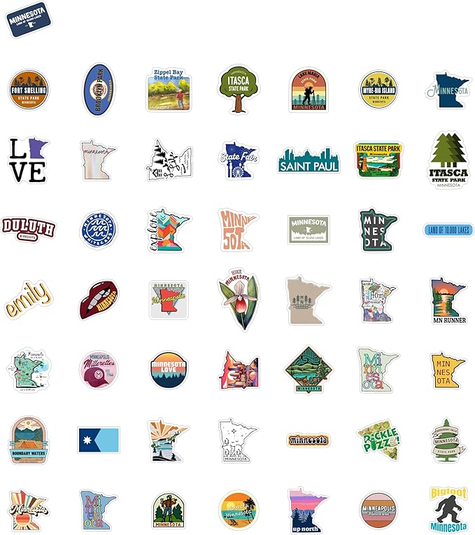 BulbaCraft Minnesota Stickers for Water Bottle and Laptop - State Souvenirs, Decorations & Gifts, Waterproof Vinyl Decals, Gifts for Women & Men
