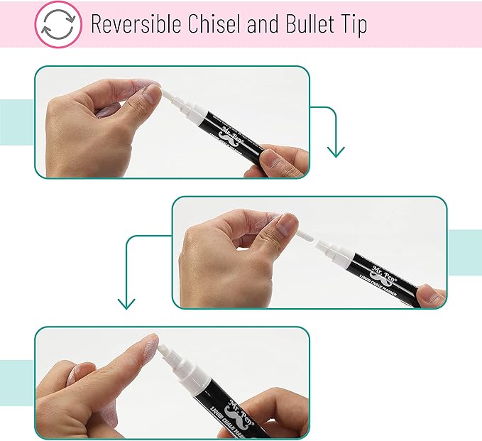 Erasable White Chalk Markers, 8 Pack, Reversible Tip by Mr. Pen