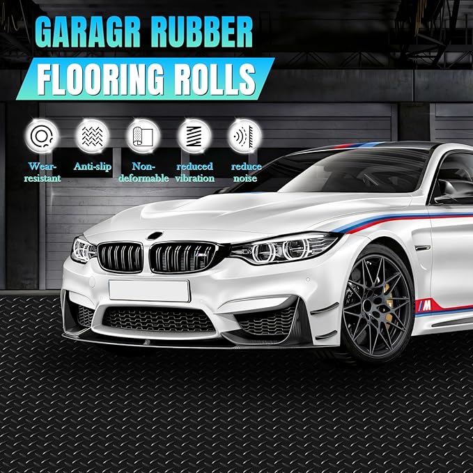 4 x 20 FT Garage Floor Mat, Diamond Plate Rubber Flooring Roll, PVC Garage Flooring Rolls for Under Car, Large SUVs, Pickup Truck, RV, Gym