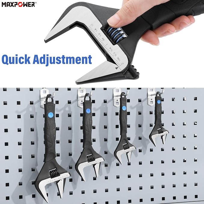 MAXPOWER 6 8 10-inch Adjustable Wrench Set, Wide Jaw Opening 1.4" 1.6" 2" | Soft Grips, Smooth Jaw, Stubby Plumbing Wrench Set