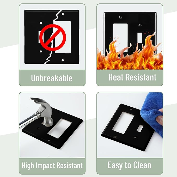 Bates- Combination Wall Plate, Toggle Switch/Decorator, Black, 4.92"x4.88"/Mid Size, 2 Gang Wall Plate