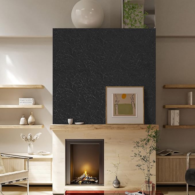 Cohoo Home Black Silk Peel and Stick Wallpaper for Bedroom Solid Black Textured Contact Paper for Cabinets and Drawers Self Adhesive Removable Wallpaper for Bathroom Embossed Waterproof 15.7inW 118inL