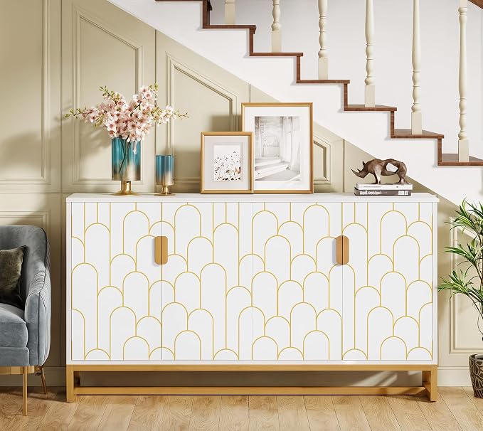 Yasinet Peel and Stick Wallpaper White and Gold Wallpaper Modern Geometric Contact Paper White/Gold Stripe Self Adhesive Wall Paper Decorative for Wall Bedroom 17.3''x393.7''