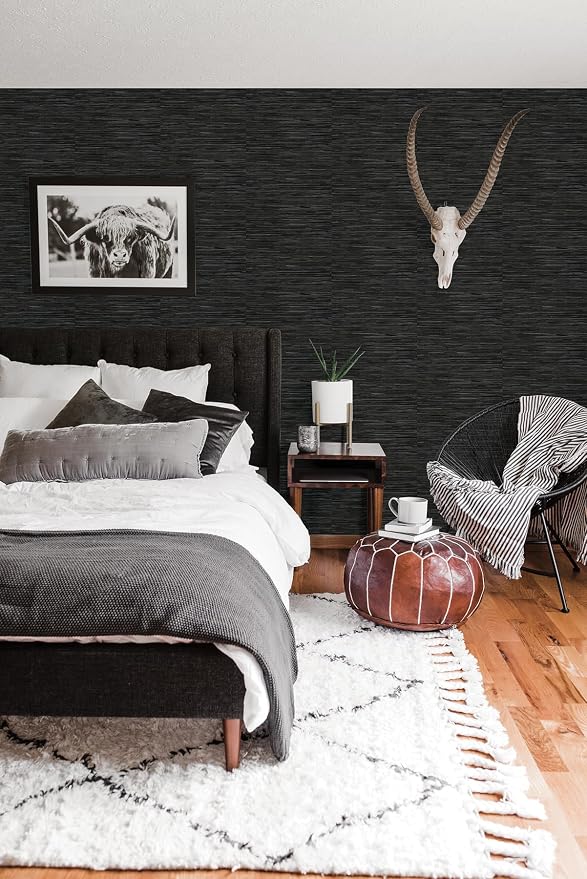 NuWallpaper Black Grassweave Peel and Stick Wallpaper, Textured Removable Wallpaper, Renter-Friendly, 20.5 in x 18 ft