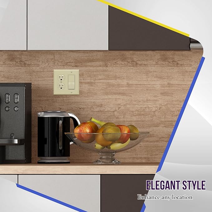 ENERLITES Combination Duplex Receptacle Outlet/Decorator Rocker Light Switch Wall Plate Cover, Standard Size 2-Gang 4.50" x 4.57", Polycarbonate Thermoplastic, UL Listed, 882131-I, Ivory