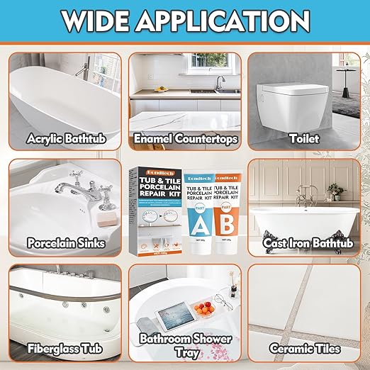 Bondtech Porcelain Repair Kit, White Bathtub & Tile Repair Kit, for Tub, Enamel, Fiberglass, Acrylic, Porcelain, Ceramic, Marble, Granite, Chips, Dents, Cracks, Hole (101)