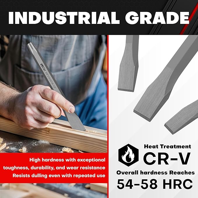 C&T 3-Piece Heavy Duty All Purpose Cold Chisels Kit, 3/8, 1/2, 5/8 in, for Carpentry, Metalwork, Woodwork & Masonry work