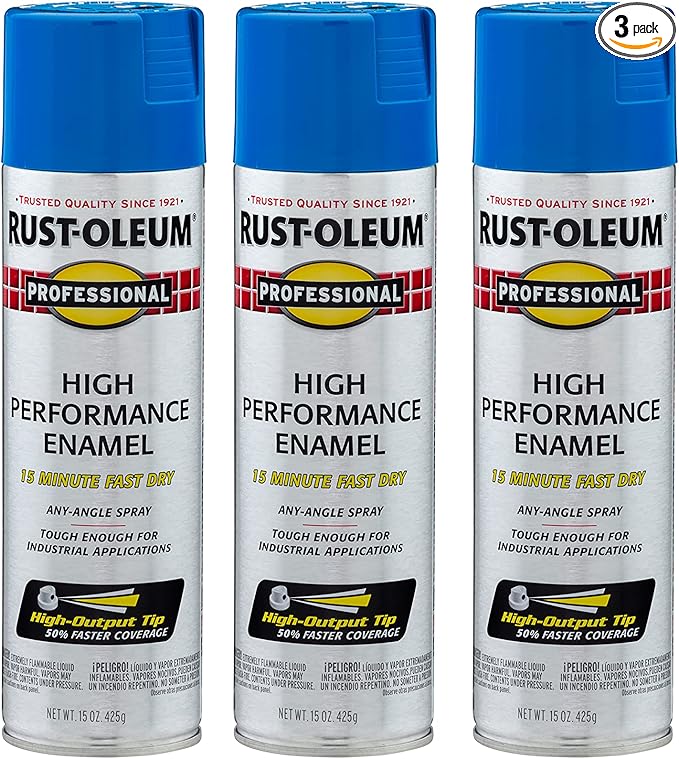 Rust-Oleum 7524838-3PK Professional High Performance Enamel Spray Paint, 15 oz, Gloss Safety Blue, 3 Pack