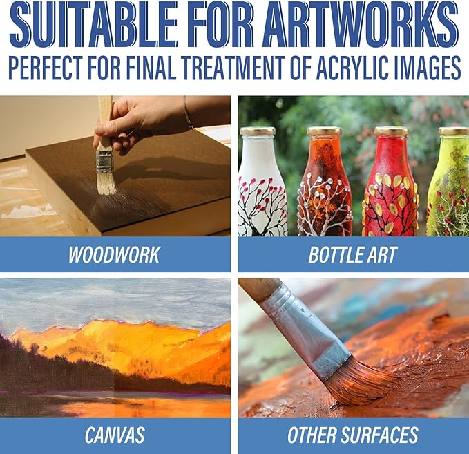 Gloss Varnish for Acrylic Painting, Artist's Acrylic Varnish, Non-Yellow, Non-Toxic, Anti-Crazing, High Gloss Finish, Clear Coat for Artwork, for Pro & Hobby Artists