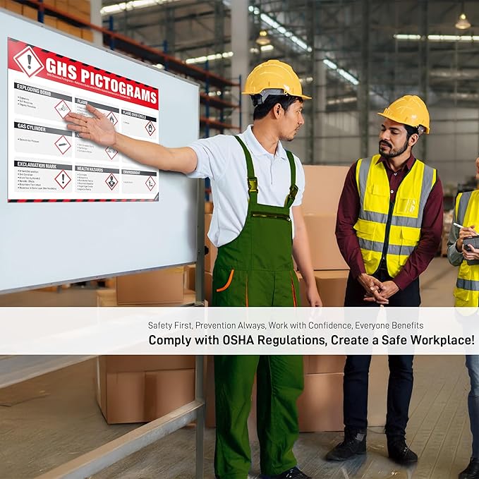GHS Pictograms Poster – OSHA Hazard Communication (HCS) Chemical Safety Chart, GHS Hazard Symbols & Chemical Classification Reference Guide for Labs, Warehouses & Workplace Safety Training
