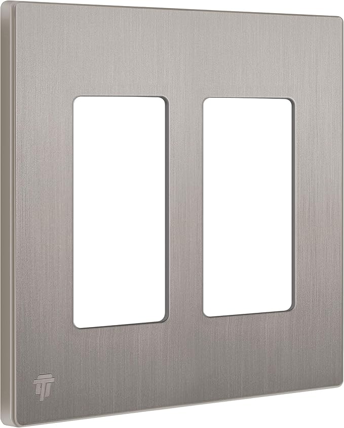 ENERLITES Elite Series Screwless Decorator Wall Plate Child Safe Outlet Cover, Glossy, Size 2-Gang 4.68" H x 4.73" L, Unbreakable Polycarbonate Thermoplastic, SI8832-BNK-10PCS, Brushed Nickel 10 Pack
