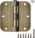 18 Pack Door Hinges Antique Brass 3.5 Inch Interior 3 1/2" Round 5/8" Radius Heavy Duty Metal Hardware Kit 3 ½" 5/8" Radius Flat Hinge for Bifold Doors Decor Master Bedroom Storage Room