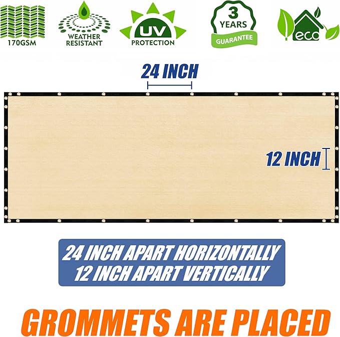 Amgo Custom Made 8' x 5' Beige Fence Privacy Screen Windscreen with Bindings & Grommets, Heavy Duty for Commercial and Residential, 90% Blockage, Cable Zip Ties Included (We Customize)