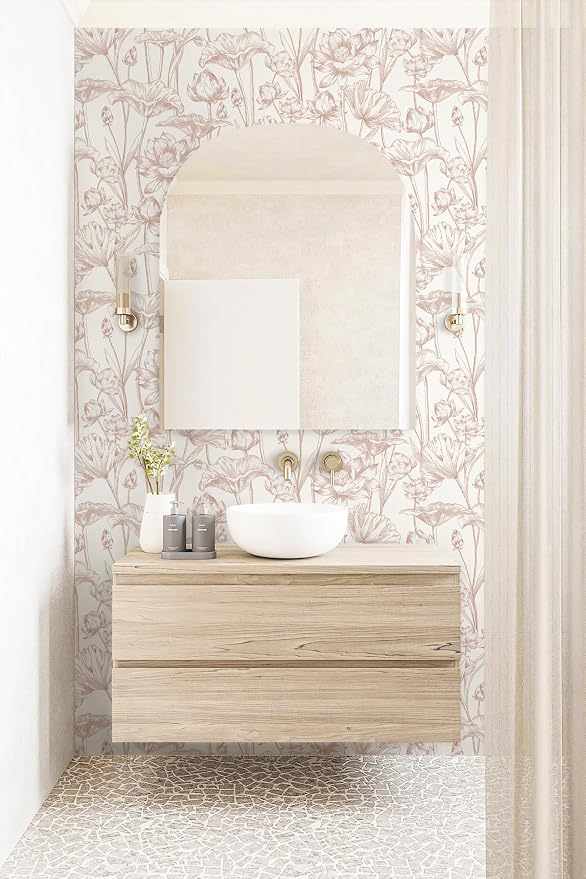 Timeet Floral Peel and Stick Wallpaper White and Pink Vintage Contact Paper 16" x 197" Lotus Self Adhesive Removable Wallpaper for Bedroom Bathroom Waterproof Decoration