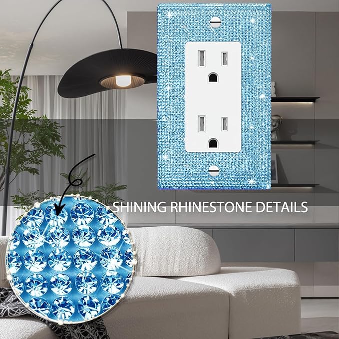 Shiny Blue Rhinestones Switch Plates And Outlet Covers Light Switch Cover Decorative Wall Plate Light Switch Cover Plate Rhinestone Bling Outlet Cover
