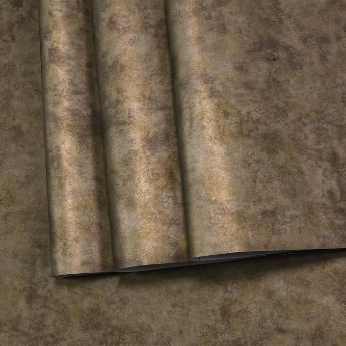 BAYYA Concrete Peel and Stick Wallpaper Textured Wallpaper 48"x197" Gold/Copper/Brown Mid Century Modern Cement Industrial Wall Paper Rust Distressed Metallic Contact Paper for Bedroom Wall