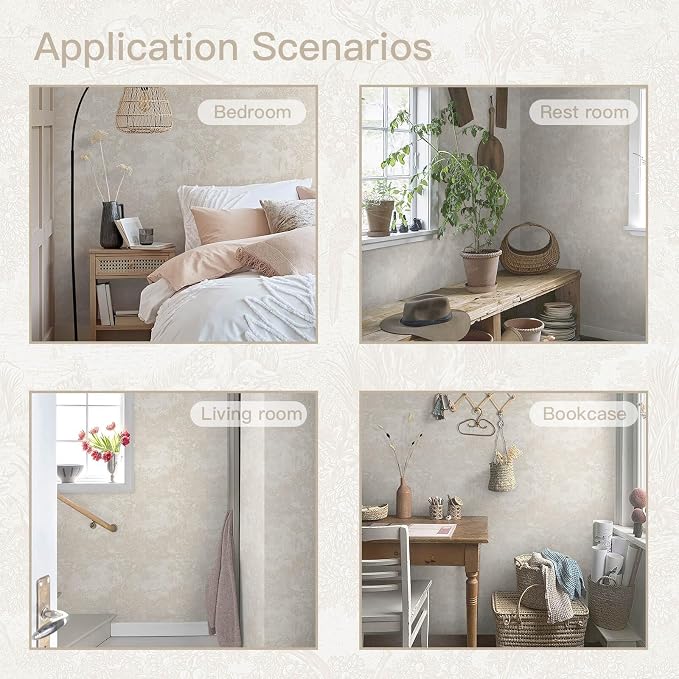 Heroad Peel and Stick Wallpaper Beige Neutral Vintage Forest Animals Floral Wallpaper Removable Self-Adhesive Contact Paper for Bedroom Living Room Cabinets Decoration Thicken Vinyl 17.3" x 197"