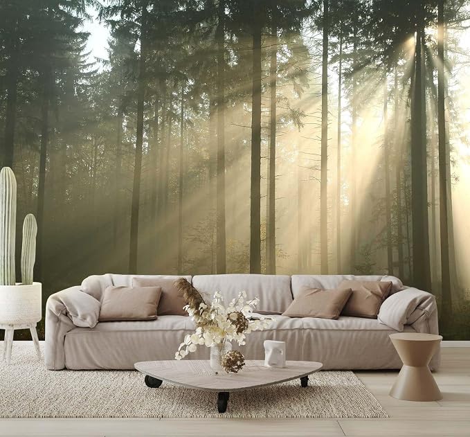 Jdayda Sunshine Forest Woodland Wallpaper Nature Landscape Tree | 149"x107" Not Self-Adhesive Wall Murals for Bedroom Living Room