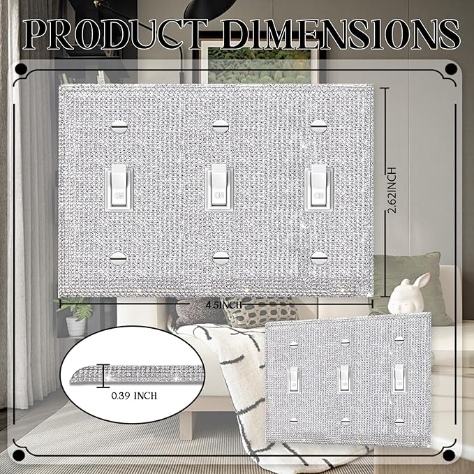 Silver Shiny Silver Rhinestones Wall Plates Light Switch Cover Plate Decorative Wall Plate 3 Gang Toggle Outlet Cover