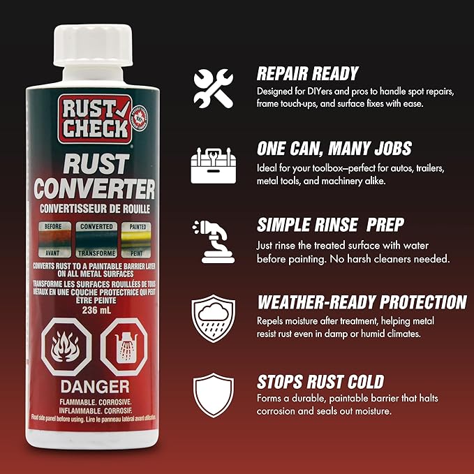 Rust Converter – Rust Neutralizer & Encapsulating Sealer – Anti-Rust Preventive Metal Agent for Automotive Restoration – Rusty Surface Fix, Inhibitor & Corrosion Stopper - 8 FL OZ - Bottle