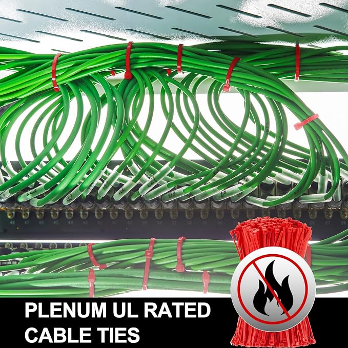 SATINIOR 1000 Pack 8" Red Plenum UL Rated Cable Ties Bulk Wire Zip Ties with 50 lb Tensile Strength for Premium for HVAC & Commercial Air-Handling Use Industry Aviation Data Center