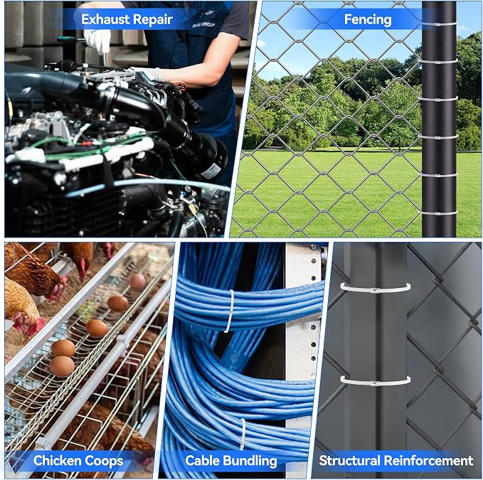 Stainless Steel Cable Tie Gun Metal Zip Ties Heavy Duty Outdoor, 250PCS 304 Metal Zip Cutter Adjustable Fastening Cutting Tie Tool Sets for Vehicles Exhaust Wrap Wire Fence Chicken Coop