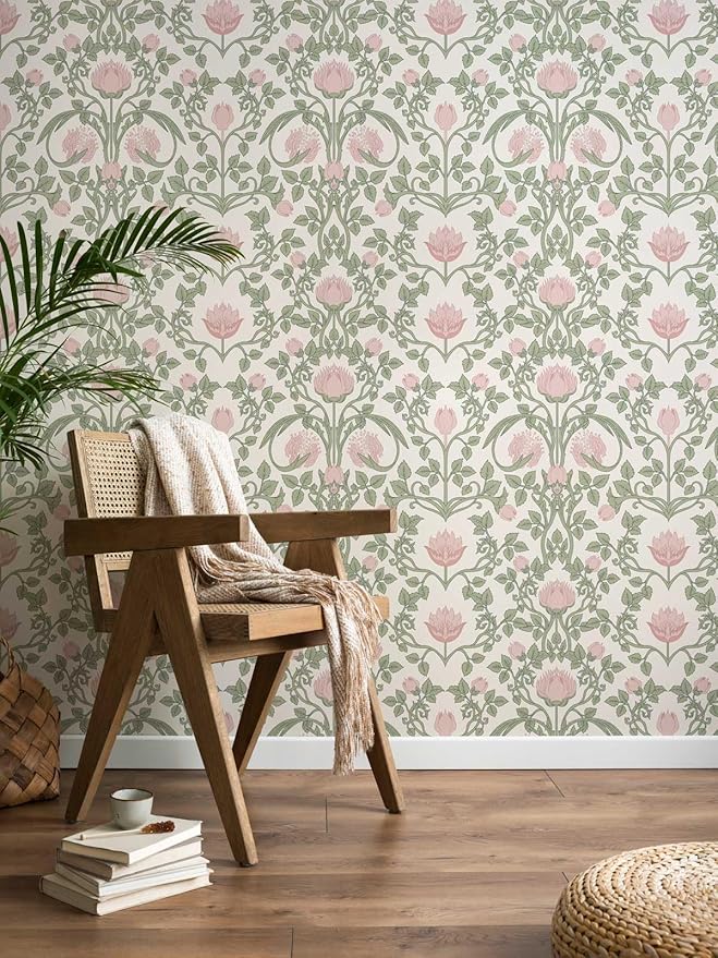 YXTII Floral Wallpaper Peel and Stick 236.2" × 17.3", Pink Contact Paper Self Adhesive Wallpaper for Bedroom Shelf Drawer Liner