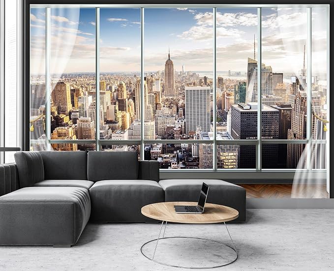 Cliouar-3d Window Building Bedroom Living Room Mural Wallpaper 158" x 110"(Not Peel and Stick)
