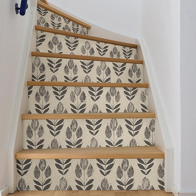 NuWallpaper Folk Tulip Peel and Stick Wallpaper, Neutral, Textured Removable Wallpaper, 20.5 in x 18 ft