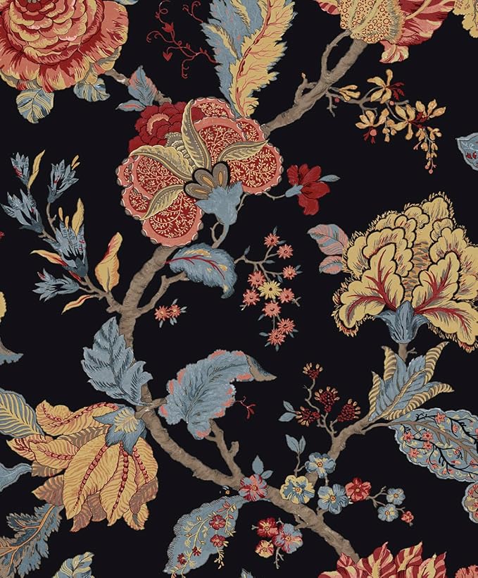 NextWall Kianna Jacobean Floral Peel and Stick Wallpaper (Ebony)