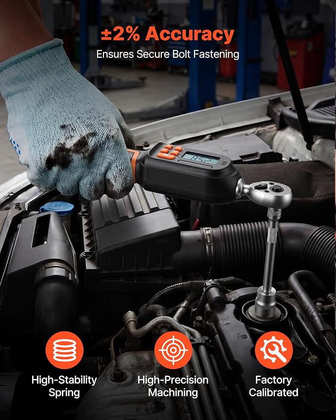VEVOR Torque Wrench Set 1/4" Drive 42-Piece Digital Torque Wrench 4 Units, ±2% Accuracy, LCD Screen, with Buzzer and LED Indicator, with Sockets, Bits, Extension Bar, Adapter, for Automotive Repair
